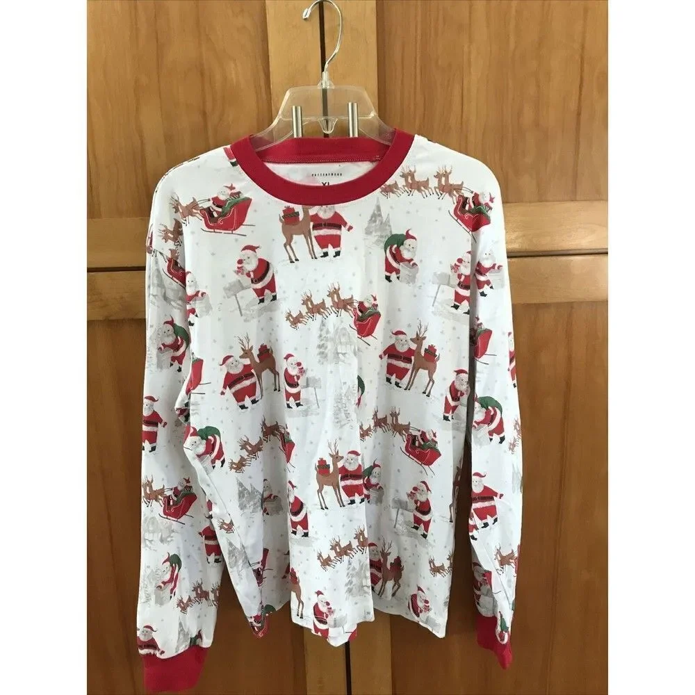 Pottery Barn Kids Heritage Santa Pajama Top Only Long Sleeve Organic cotton XL